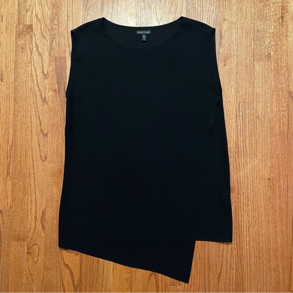 Eileen Fisher black silk sleeveless top blouse size S